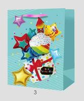 Spanische Feliz Cumpleaños Geburtstagsgeschenk Weiße Kartonpapiertüten Handgefertigte Cartoon-Ballon-Kuchen-Muster Party-Geschenktüten