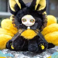 Jouets en peluche à neuf queues porte-bonheur, figurine de renard, boîte aveugle, mignon, anti-stress, guérison, bonne chance, santé, prospérité, objet de collection 1/12