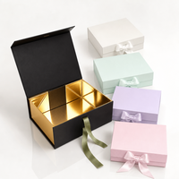 Boîte cadeau rigide en carton recyclable avec logo personnalisé en relief, rose, noir, bleu, rouge, ruban en papier, aimantée, luxe, pliable
