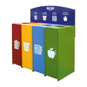 outdoor 4 compartments segregated garbage trash can outside park waste sorting bins public commercial big size metal dustbin