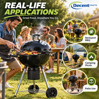 Pemanggang BBQ Arang dengan Tutup Hitam Mengkilap, Termometer, Ventilasi Udara, Penampung Abu, Roda, dan Penyangga Tripod