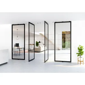 Portes pivotantes intérieures en verre de grande taille avec double verre de sécurité minimalisme portes de séparation en alliage d'aluminium pour la maison
