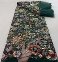 Tissu à paillettes perlées européennes et américaines colorées, dentelle française en tissu de broderie à paillettes