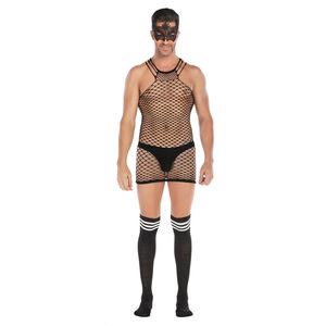 Adulte évider body Lingerie licou cou transparent masque extensible avec bas body pour hommes - Product Image 3