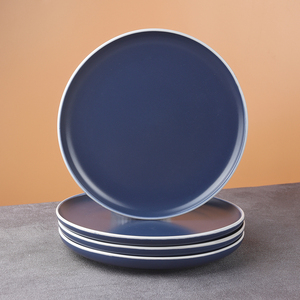 Assiette à pizza en céramique ronde élégante bleu mat blanc noir pour servir des salades de steak des pâtes 10,5 7,5 - Product Image 5