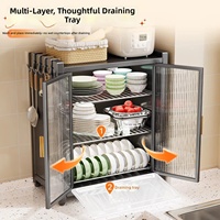 Organisateur d'armoire de cuisine 2 niveaux en acier carbone noir, égouttoir à vaisselle domestique, boîte de rangement anti-poussière pour baguettes et assiettes sur comptoir