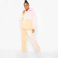 Ensemble 2 pièces sweat à capuche doublé polaire et pantalon de jogging avec logo personnalisé, blocs de couleur, patchwork, coupes et coutures, survêtement oversize pour femme