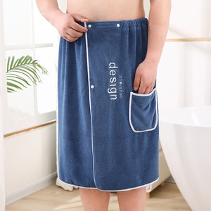 Peignoir de bain en polaire corail uni pour homme, brodé, élastique, absorbant l'eau, en tissu non tissé, pour usage domestique - Product Image 6