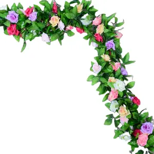 DLL655-guirnalda de hojas de plantas colgantes, rosas de seda hechas a mano, flores artificiales de vid Rosa decorativas multicolor, 2,3 m