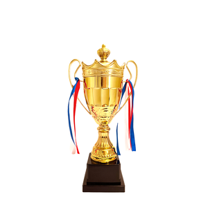 Trofeo <span class=keywords><strong>de</strong></span> fútbol personalizable <span class=keywords><strong>de</strong></span> Australia ELOR, forma <span class=keywords><strong>de</strong></span> corona con nombre, Metal chapado en oro, plástico, madera, materiales plateados - Product Image 1