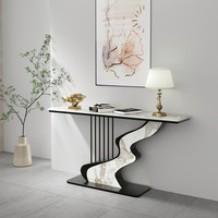 Table console moderne en faux marbre avec base en métal doré en forme de S, table étroite pour entrée, table d'appoint pour canapé, pour hall d'entrée, couloir, salon