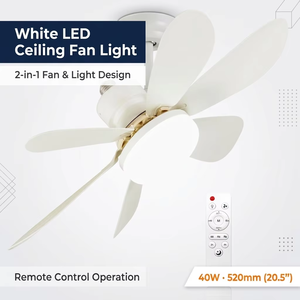Ventilateur de plafond LED blanc 20,5 pouces 40W avec télécommande, 6 pales, intensité variable, design moderne pour salon - Product Image 1
