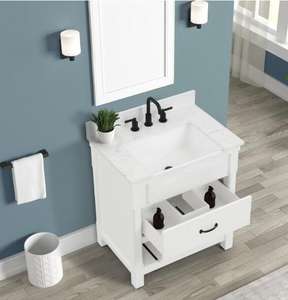 Mueble de Baño Blanco Estilo Rústico - Mueble de Baño con Lavabo Individual, Estantes Abiertos y Detalles Negros para Decoración de Baño Contemporáneo Rústico - Product Image 3