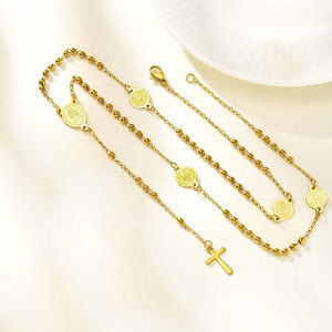 Collares Religiosos de Acero Inoxidable con Cuentas, Collar de Rosario con Cruz de Oro Sólido de 14k y 18k para Mujer - Product Image 4