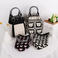 Tas Rajut Fashion dengan Penutup Logam, Tas Tangan Wanita Berbentuk Hati, Motif Hewan, Bunga, dan Geometris, Tas Tote Rajut