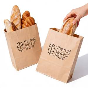 Sacs en papier kraft imprimés flexo de qualité alimentaire, recyclables, écologiques, résistants à la graisse, haut de gamme, avec poignée et logo personnalisable - Product Image 2