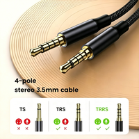 Câble audio auxiliaire TRRS 4 pôles mâle-mâle 3,5 mm avec gaine en nylon tressé PVC et connecteurs plaqués or pour voiture, écouteurs et microphone