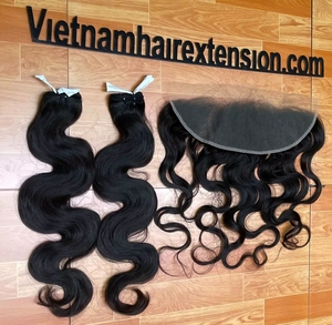 Lots de Cheveux Humains Vierges Bruts Vietnamiens en Gros, Ondulés, avec Frontal en Dentelle HD, Extensions de Cheveux Noirs Naturels - Product Image 1