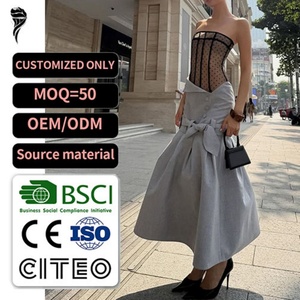 Robe longue de soirée sans manches dos nu en satin patchwork avec corset en dentelle et fermeture éclair au dos pour femme, vente en gros personnalisée - Product Image 1
