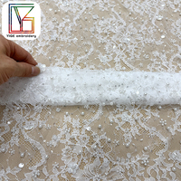 Tissu en dentelle tendance avec cils et perles, dentelle française, dentelle florale, dentelle perlée, dentelle Chantilly, tissu à sequins pour robes de mariée