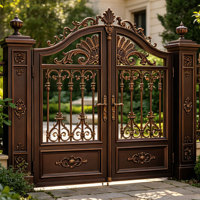 Portail double élégant en fer forgé de style européen, noir mat, porte d'entrée ornementale en métal forgé à la main