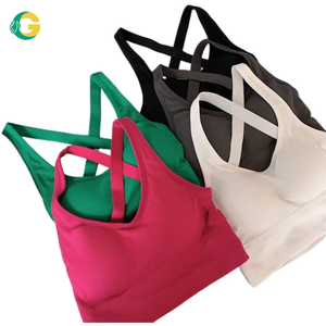 Soutien-gorge de <span class=keywords><strong>sport</strong></span> dos nu à bretelles croisées et col en V pour femme, 220g, haut d'entraînement épais avec coussinets intégrés, débardeur de gym, camisole de fitness, course à pied - Product Image 1