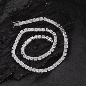 4 * 4Mm Encapsulated Square Zirconium Tennis <b>Chain</b> Necklace, <b>Copper</b> Micro-inlaid Zircon Single-row <b>Chain</b> Tanjing Fashion - Product Image 2