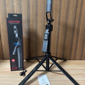 Perche à selfie C17 avec suivi IA du visage, support de <span class=keywords><strong>téléphone</strong></span> <span class=keywords><strong>portable</strong></span> rétractable et réglable, trépied quadripode, stabilisateur anti-tremblement pour diffusion en direct - Product Image 3