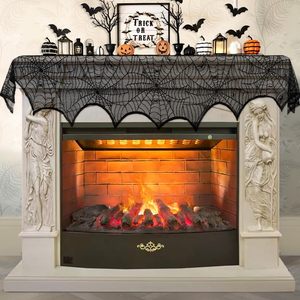 Telaraña chimenea bufanda Halloween chimenea decoración, encaje telaraña chimenea manto bufanda, decoración encaje negro telaraña - Product Image 2
