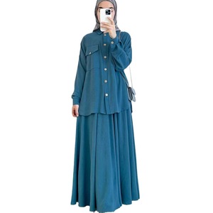 Ensemble chemise et jupe décontractés pour femme, coupe ample, manches longues, couleur unie vert paon et bleu ciel, tailles S, M, L, XL, XXL, élégant pour le quotidien - Product Image 5
