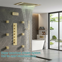 Ensemble de robinetterie de douche à effet pluie et brume, thermostatique complet, plaqué or brossé avec diviseur, grand ensemble de pomme de douche LED