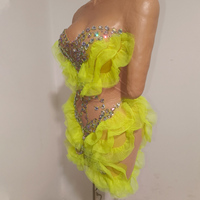Robe tutu en tulle jaune néon TianYi, ornée de cristaux irisés AB, sans bretelles, costume de scène