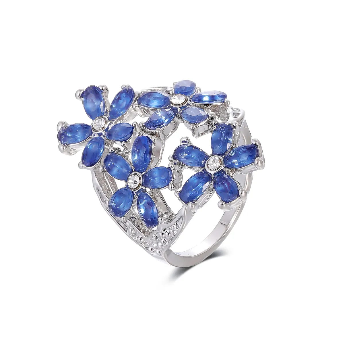 Joyería Europea dúplex exquisita elegancia viento azul Diamante Azul flor de cerezo anillo de personalidad para mujer