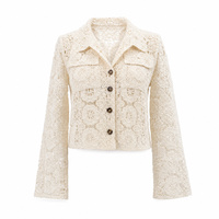 Veste en crochet personnalisée OEM ODM pour femme, cardigan ajouré en maille, vêtement d'extérieur en dentelle ajourée, manches longues boutonnées, usage quotidien