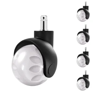 White 2 Inch PVC Caster Ball Swivel Caster Round Stem Office Chair Ball Casters Table Sofa Wheels