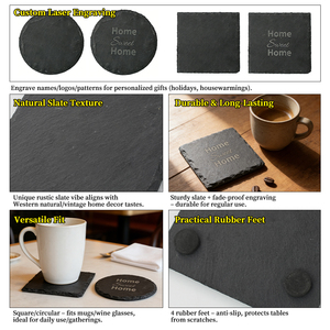 Sous-verres en <span class=keywords><strong>ardoise</strong></span> naturelle carrée, gravés au laser, sous-verres en <span class=keywords><strong>ardoise</strong></span> vierges en vrac, sous-verres en pierre noire antidérapants - Product Image 3