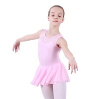Gaun Leotard Balet Tanpa Lengan Warna Pink untuk Anak Perempuan dengan Renda dan Jaring, Rok Chiffon untuk Latihan & Pertunjukan