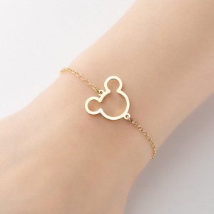 Abalorio ajustable de acero inoxidable chapado en oro de 18K para <span class=keywords><strong>mujer</strong></span>, pulsera de plata sin deslustre, con cabeza de Mickey y <span class=keywords><strong>Minnie</strong></span> Mouse, joyería para <span class=keywords><strong>mujer</strong></span> - Product Image 6