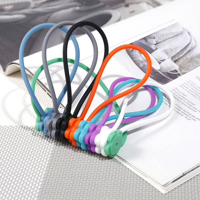 Magnetic Cable Organizer Reusable Silicone Cord Organizer Cable Ties Colorful Reusable Elastic Silicone Cable Tie