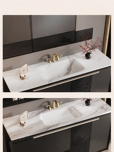 French retro luxury stone slab hot bending integrated basin intelligent mirror wall hanging bathroom cabinet - Product Image 6