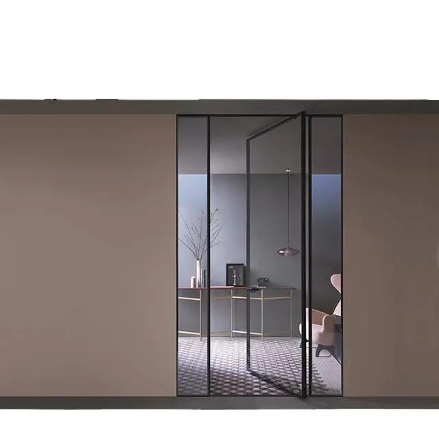 Puerta interna de doble vía Yl Ldouble para cocina, casa, vidrio, puerta corredera de aluminio, cierre de espejo, panel de vidrio de 8mm, puerta corredera francesa