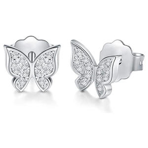 Orecchini a Perno a Forma di Farfalla in Argento 925 con Cristalli e Strass, per Uso Quotidiano Femminile, Micro Incastonatura con Taglio Brillante Rotondo - Product Image 1