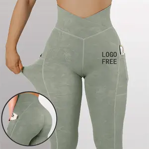 Спортивная одежда для спортзала йоги камуфляж V-образный вырез облегающие леггинсы с карманами для женщин