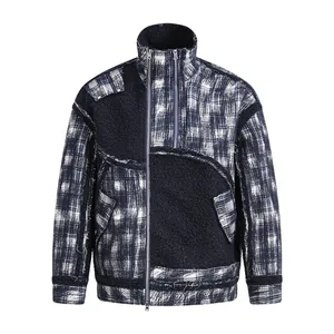 Lamb's Wool Tweed Coat Plaid Fabrics Tops Creative Color Blocking Jacket Geometric Impact Stitching Jacket for Men