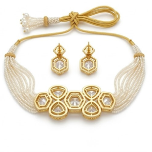 Modern 925 <b>Silver</b> Pearl <b>Choker</b> Necklace Set Designer Geometric Jewelry Elegant Earrings for Women Collection - Product Image 1