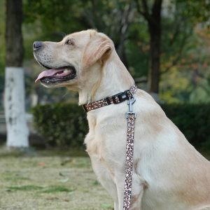 Juego de correas para perros Olahibi, patrón de leopardo, material de poliéster, collar ajustable y correa a juego de 5 pies, para perros pequeños.(S, marrón - Product Image 2