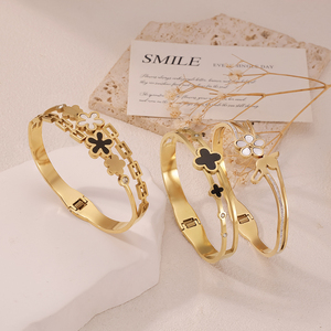 Bracciali e Braccialetti da Donna in Acciaio Inossidabile Placcato Oro con <span class=keywords><strong>Quadrifoglio</strong></span> Smaltato a Doppio Strato, Gioielli di Moda Femminile - Product Image 5