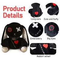 Vente en Gros de Poupées Lapin Gothique 30cm PP Coton Blanc Noir Lapin de Pâques Jouet Animal en Peluche