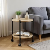 Table d'appoint ronde minimaliste moderne à 2 niveaux avec roulettes pour salon et chambre