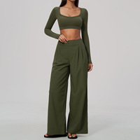 Nouvel ensemble de vêtements de sport de mode pour l'extérieur, manches longues en forme de V et pantalon évasé avec poches, 2 pièces, vêtements de sport à séchage rapide